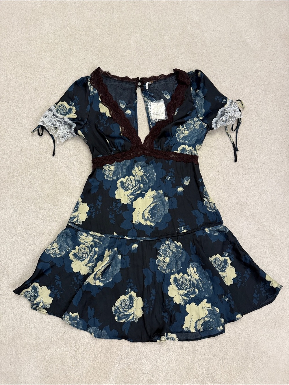 Free People floral V neck babydoll rose print dress NWT XS